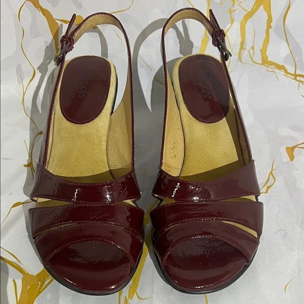 * Softspots Women's Wine Distressed Patent Leather Slingback Heels